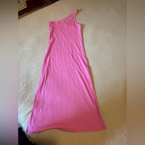 Aerie Pink Ribbed One Shoulder Midi Dress